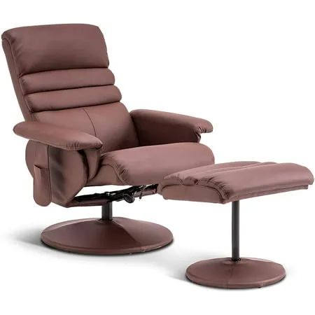 MCombo Recliner with Ottoman, Reclining Chair with Massage, 360 Swivel Living Room Chair Faux Leather, 7902 (Saddle)