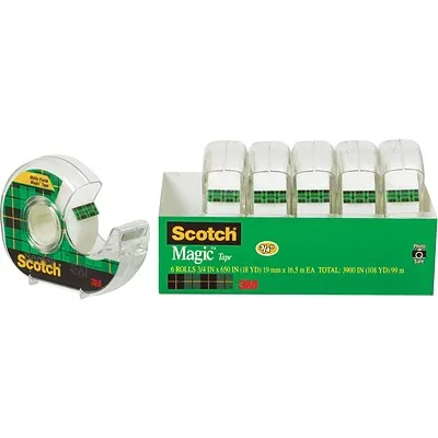 3M Scotch Magic Office Tape with Dispenser, 3/4" x 650" - 6 pack