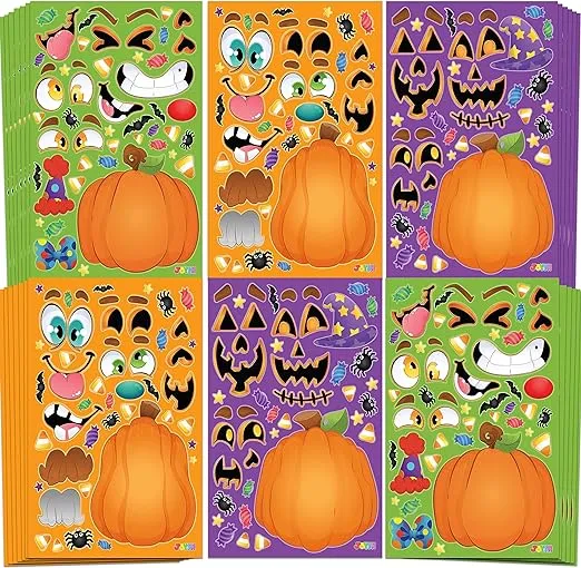 JOYIN 36 PCS Halloween Pumpkin Stickers, Halloween Party Favor for Kids, Art Crafts Party Supplies, Pumpkin Decorating Face Sticker Sheets with 9 Designs, Halloween Goodies Classroom Activities Games