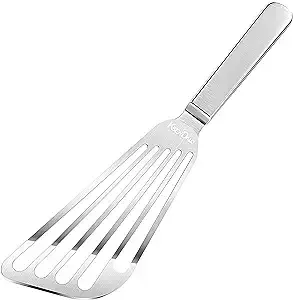 KSENDALO Fish Spatula Stainless Steel, 11.8inch Flexible Sturdy Thin Slotted Metal Spatula with Angled Blade, Versatile Cooking and Egg Spatula, Silver