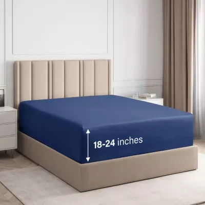 Cgk Linens Microfiber Fitted Sheet 18" - 24" Inch Extra Deep Pocket, Navy Blue, California King