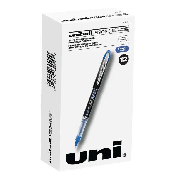 Uni-ball Vision Rollerball Pens Fine Point Ultra-Micro Tip, 0.38mm, Black, 12 Pack