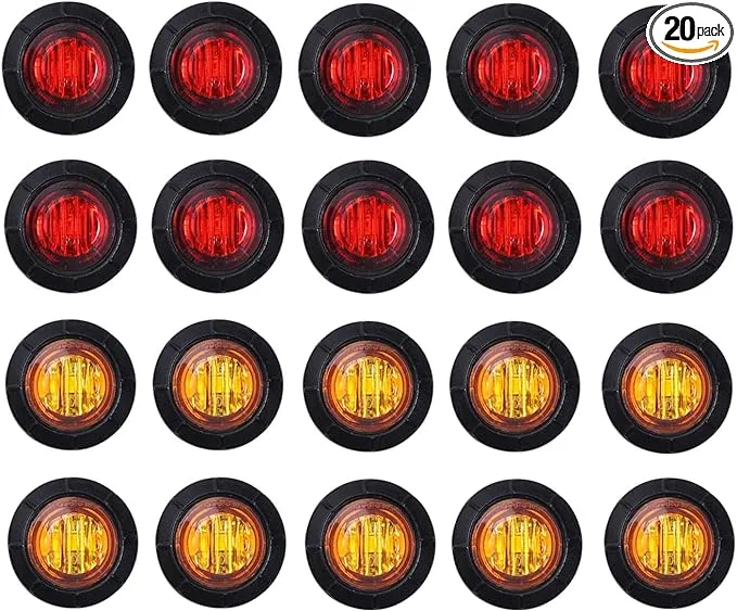 TMH 3/4 Inch Mount 10 pcs Amber + 10 pcs Red LED Clearance Bullet Side LED Marker Lights for Trailer Truck RV Car Bus Van (Pack of 20)