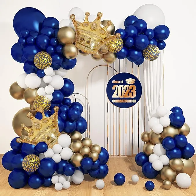 145Pcs Royal Blue And Gold Balloons, Graduation Decorations Class Of 2023 Navy