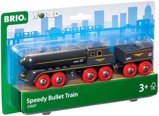 Brio World 33697 - Speedy Bullet Train - 2 Piece Wooden Toy Train Set for Kids Age 3 and Up