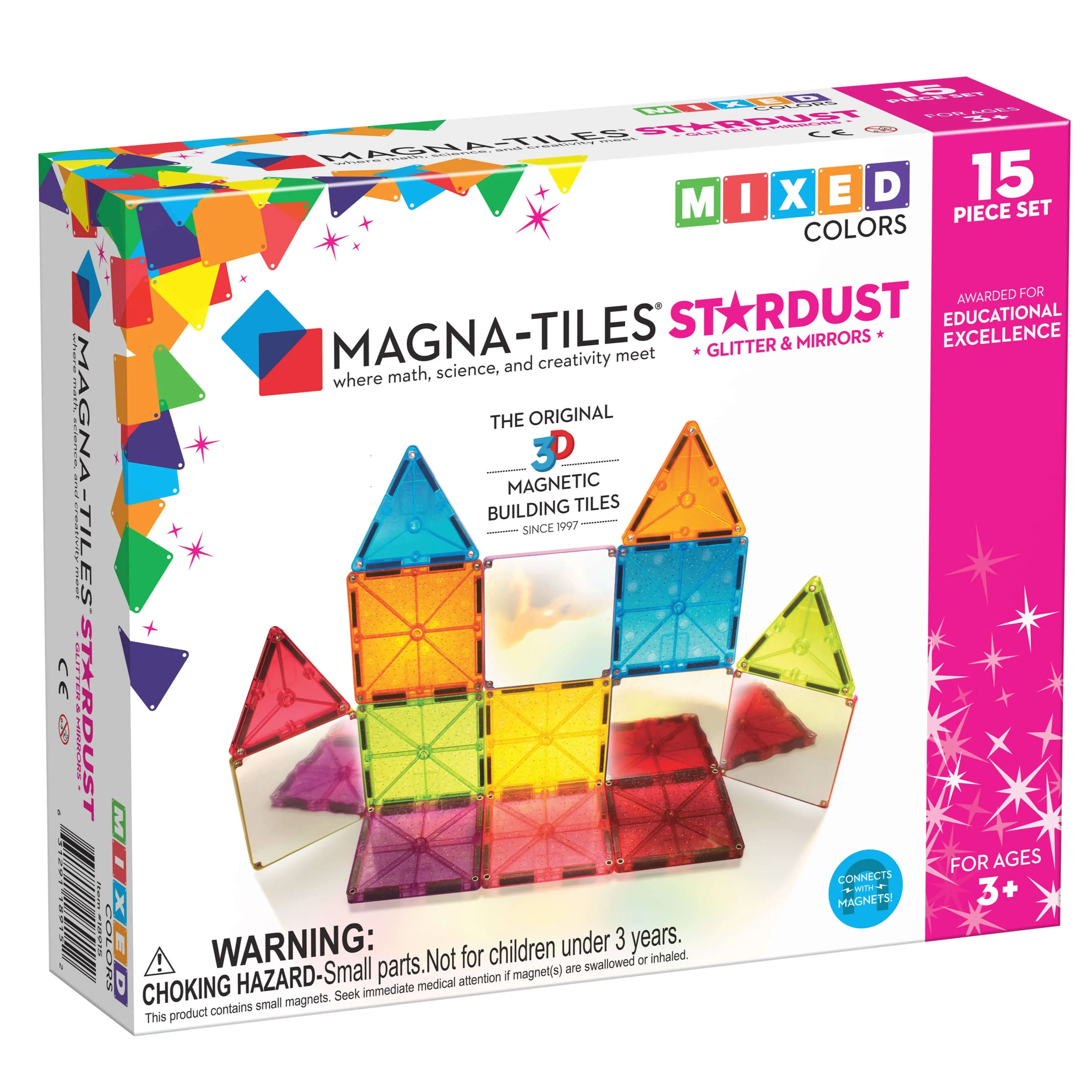 MAGNA-TILES Stardust 15-Piece Magnetic Construction Set, The ORIGINAL Magnetic Building Brand, 3-99 Years with 4 Mirrored SquaresMAGNA-TILES Stardust 15-Piece Magnetic Construction Set, The ORIGINAL Magnetic Building Brand, 3-99 Years with 4 Mirrored Squ