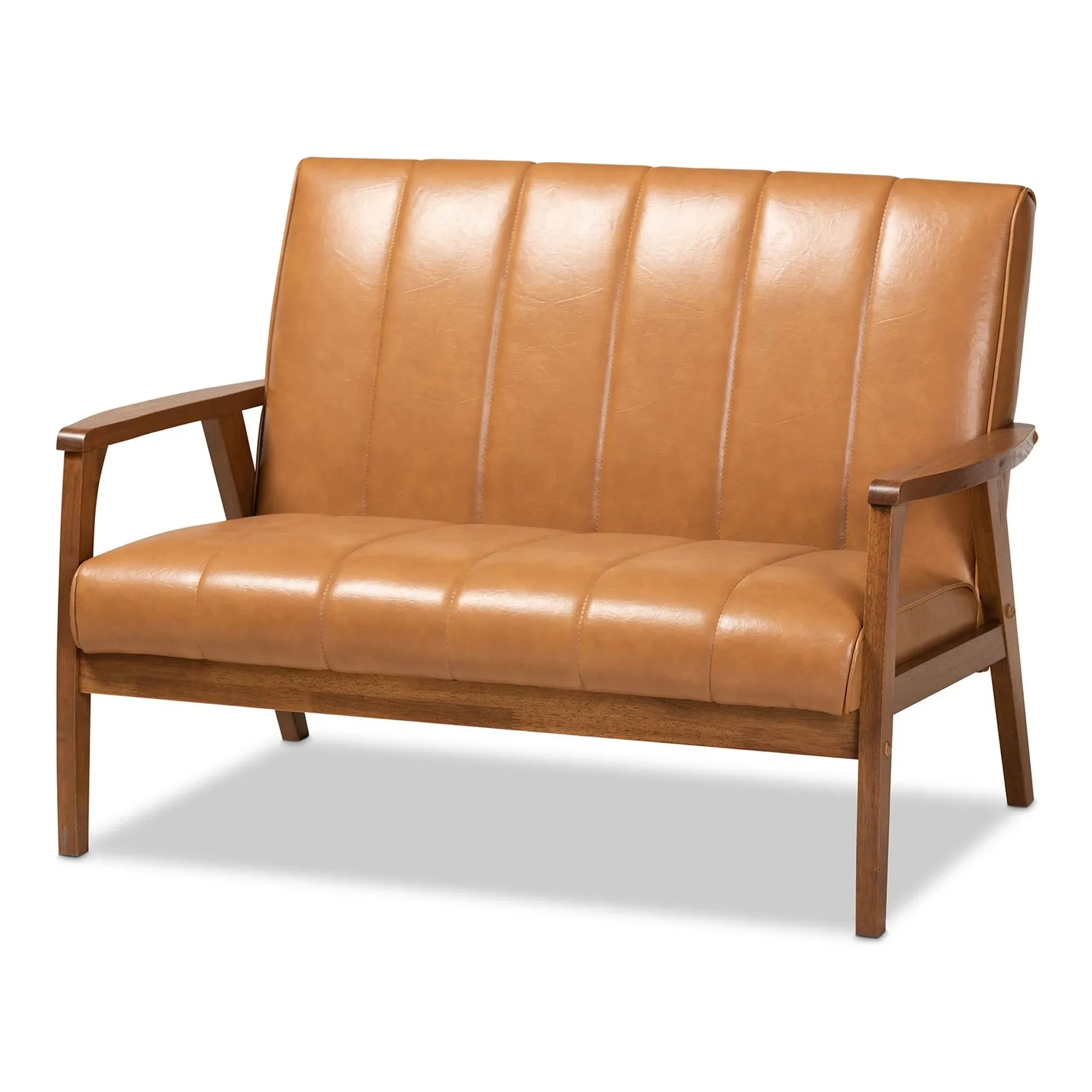 Nikko 2-Seat Tan and walnut brown Loveseat