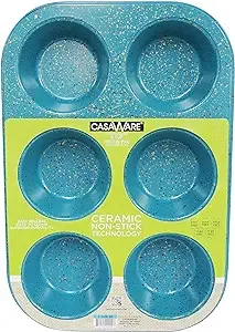 casaWare Toaster Oven 6 Cup Muffin Pan NonStick Ceramic Coated (Blue Granite)