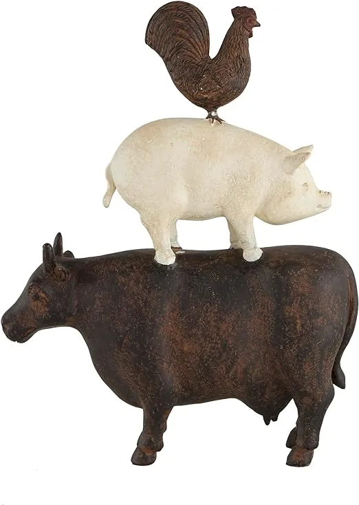 Deco 79 Polystone Farm Animals Decorative Sculpture Stacked Home Decor Statue, Accent Figurine 10" x 3" x 14", Brown