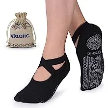 Socks for Women Non-Slip Grips & Straps, Bandage Cotton Sock, Ideal for Pilates Pure Barre Ballet Dance Barefoot Workout