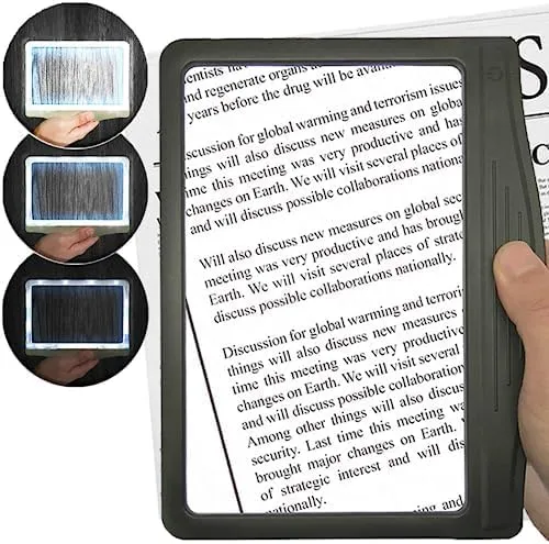 MagniPros 5X Large LED Page Magnifier for Reading with 3 Color Lighting Modes & Anti-Glare Lens to Reduce Eye Strain-Perfect for Small Print, Aging Eyes, Low Vision & Seniors