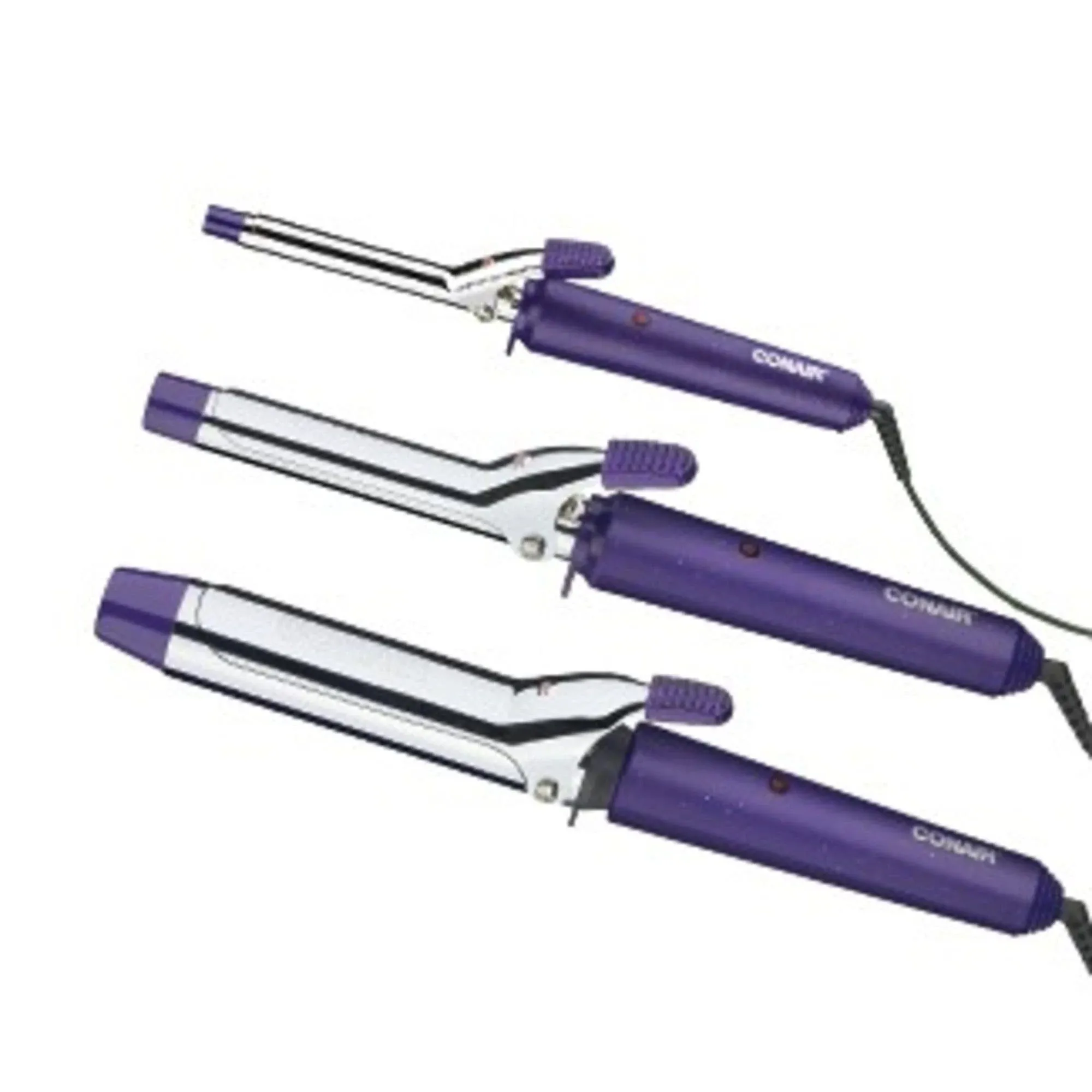 Conair Supreme Triple 0.5", 0.75", 1" Ceramic Spring Curling Iron, Purple, 3 Piece, CB433W2N