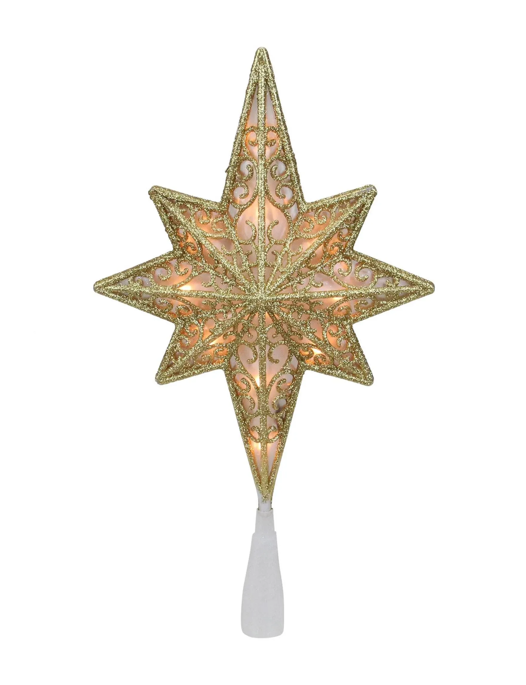 Northlight 10" Lighted Gold Frosted Star of Bethlehem with Scrolling Christmas Tree Topper - Clear Lights