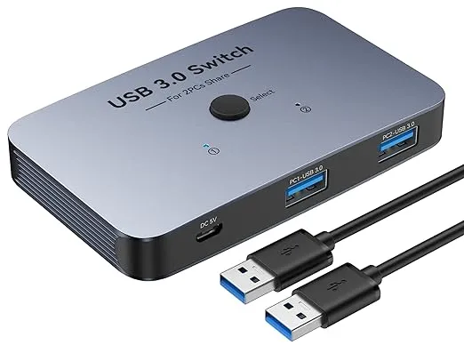 ABLEWE USB-Switch 3.0 KVM-Switcher, Aluminium, 2 Computer, gemeinsame Nutzung von 4 USB-Geräten für PC, Drucker, Scanner, Maus, Tastatur mit 2 USB-3.0-Kabeln