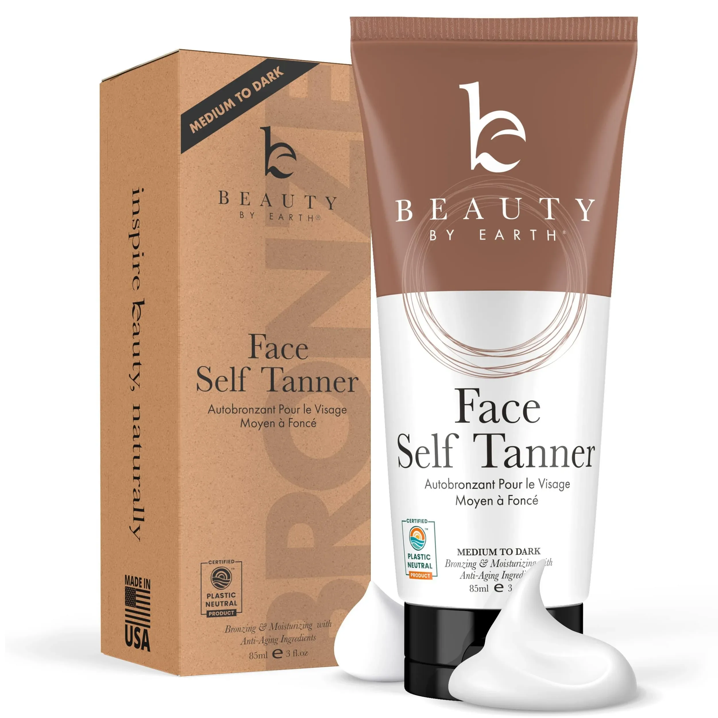 Beauty by Earth Self Tanner Face Tanning Lotion - Sunless Tanning Lotion for Face Tanner, Self Tanning Face Lotion for Fake Tan & Tanning Cream Face Tan Lotion for Fair to Medium