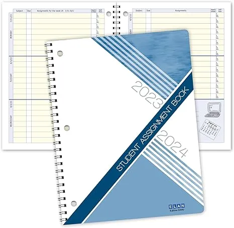 Dated Student Planner for Middle or High School (August - June) 2023-2024 Academic Year by Elan Publishing Company, 8.5" x 11", Blue, Homework Planner, Three year Calendar