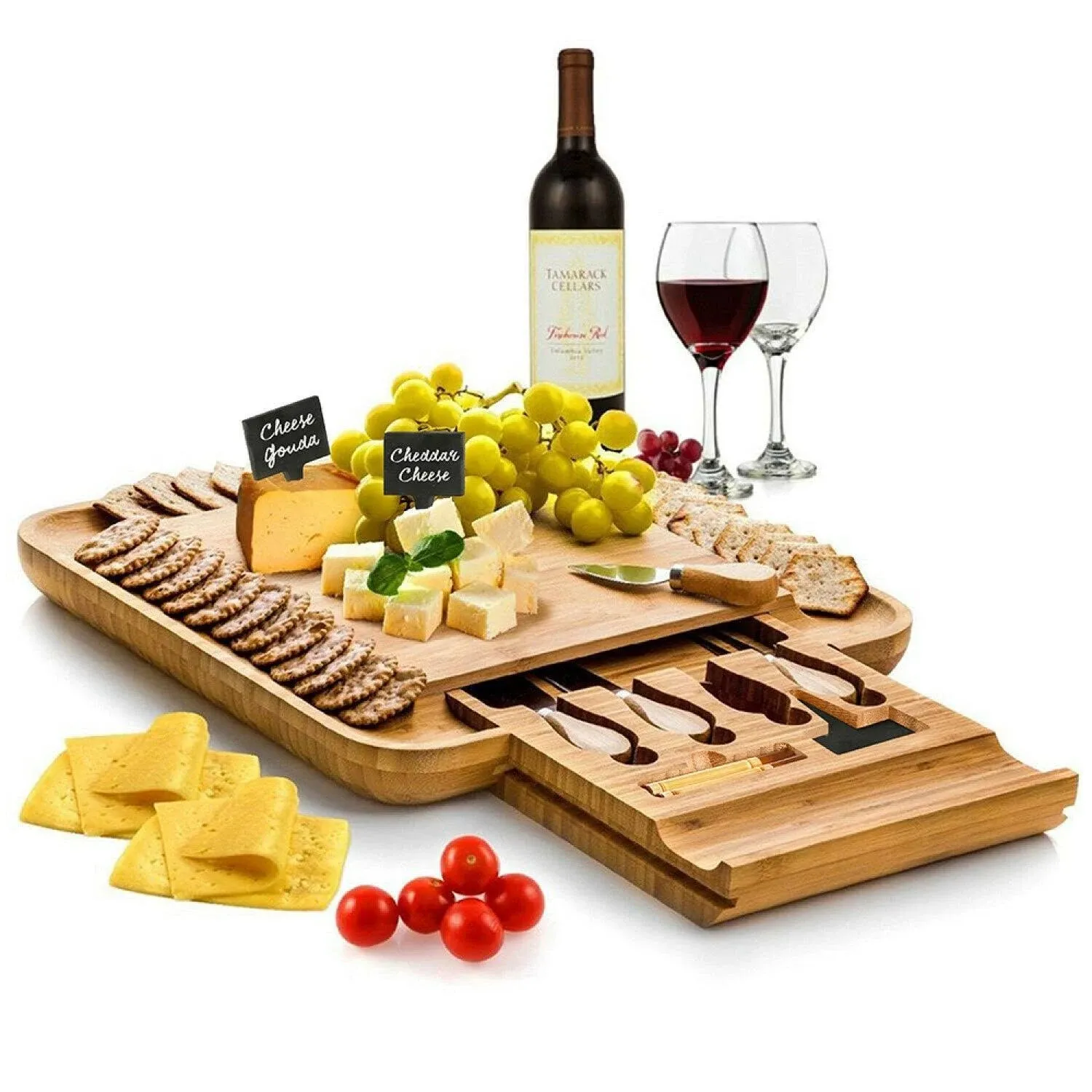 Belmint Bamboo Cheese Board and Cutlery Set