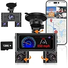 HUPEJOS V7PRO 3 Channel Dash Cam with 5GHz WiFi GPS, 4K Car Camera，128GB Card,4K Front+1080P Left or Right, 1440P+1080P+1080P Dash Camera for Cars, IR Night Vision,24 Hours Radar Detection