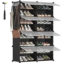 SONGMICS Shoe Rack Cubes Shoe Organizer with Doors Plastic Shoe Storage Cabinet