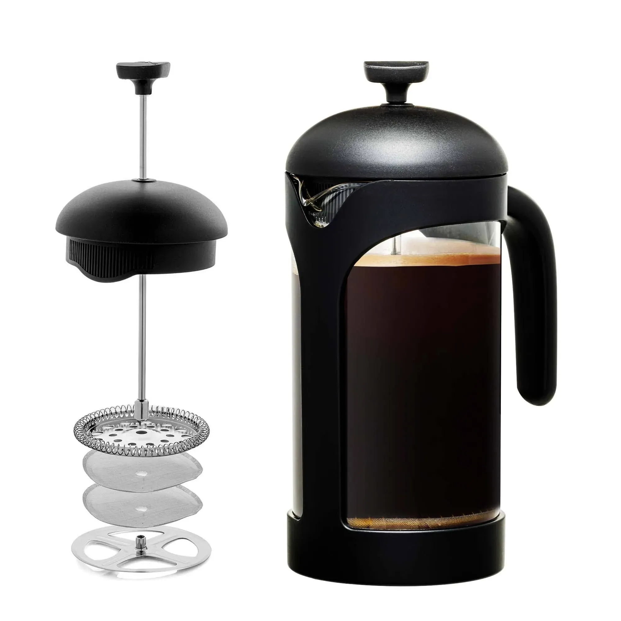 4-Cup Black French Press Coffee Maker with Heat Resistant Borosilicate Glass