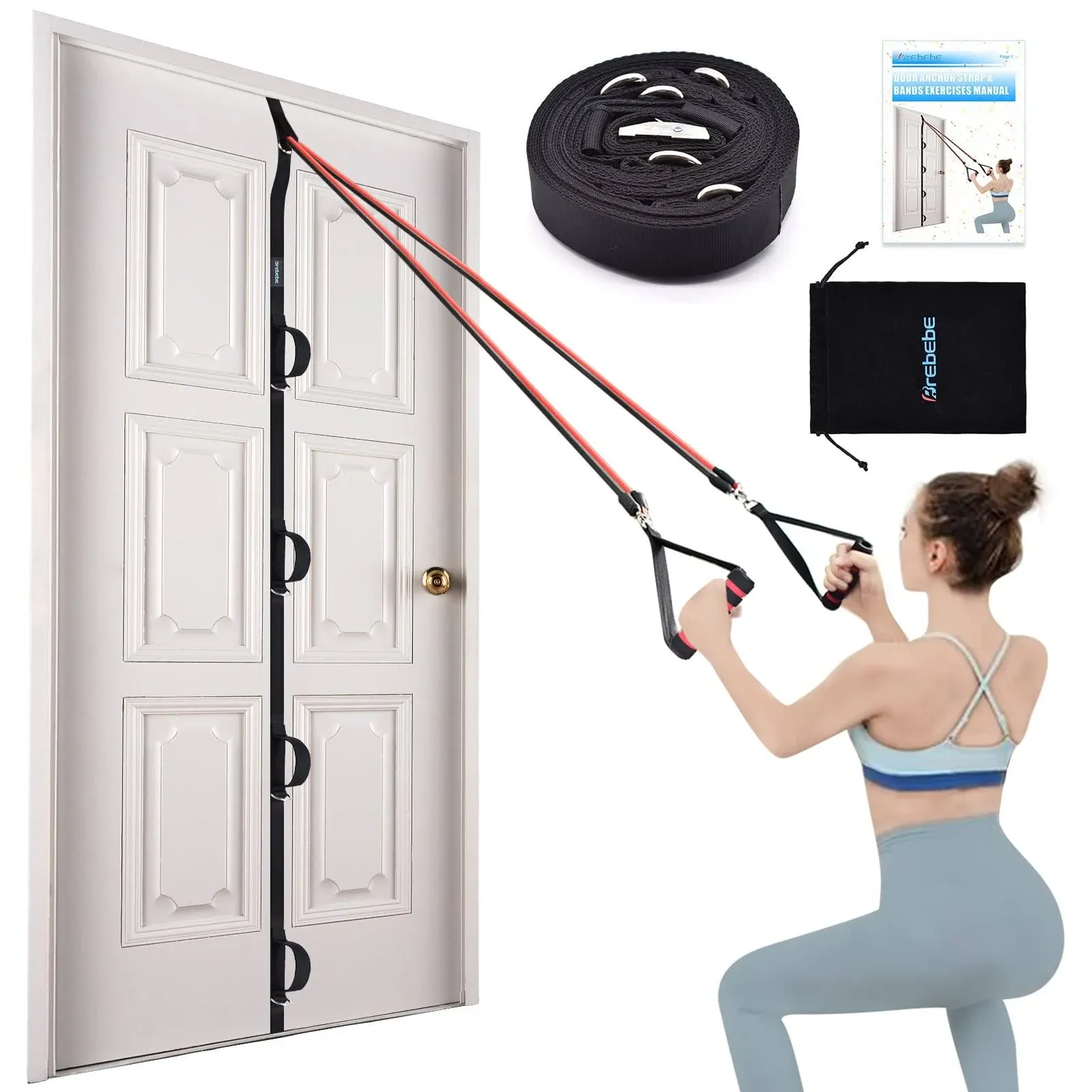 Brebebe Door Anchor Strap for Resistance Bands Exercises, Multi Point Anchor Gym Attachment for Home Fitness, Portable Door Band Resistance Workout