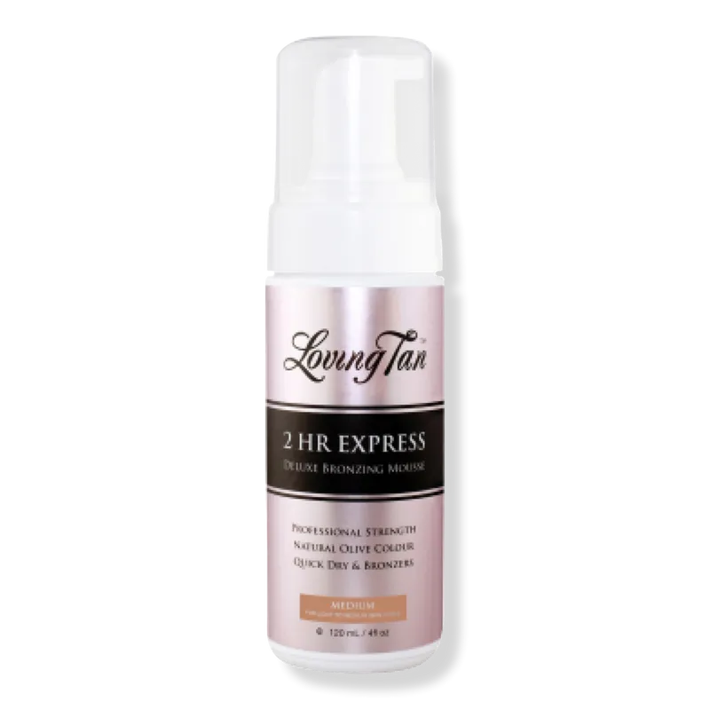 Loving Tan 2 HR Express Mousse, Dark- Streak Free, Natural looking, Professional Strength Sunless Tanner - Up to 5 Self Tan Applications per Bottle, Cruelty Free, Naturally Derived DHA - 4 FL Oz