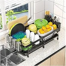 Ahyuan Roll up Dish Drying Rack Over The Sink Kitchen Roll up Sink Drying Rack Portable Dish Drainer Foldable Dish Drying Rack (Black, 17.8''X14'')