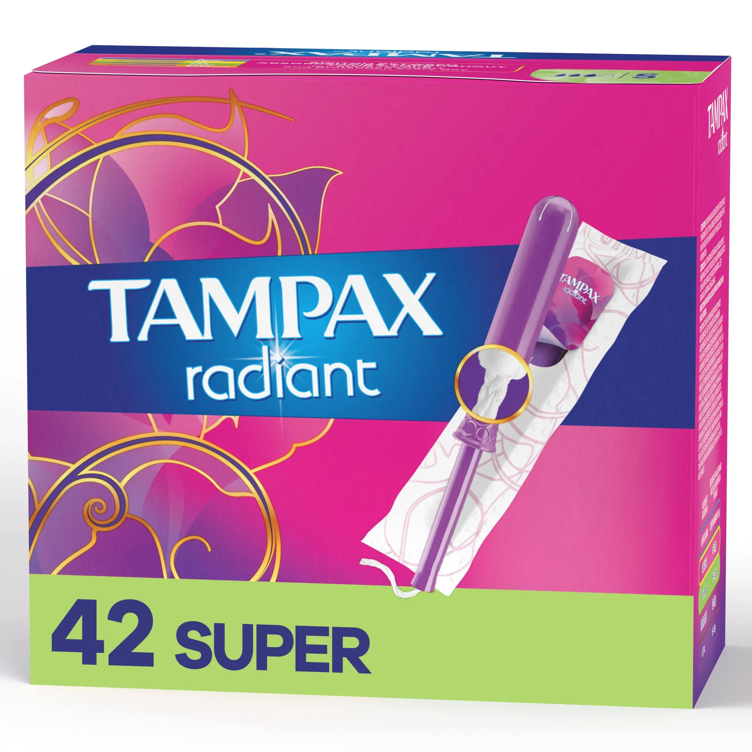 Tampax Radiant Tampons Super 42ct, Pink and Blue