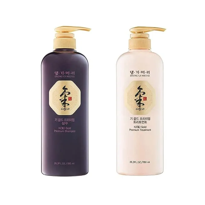 Daeng Gi Meo Ri - Ki Gold - Premium Shampoo + Treatment Set for Hair Loss, Thin Hair, Gray Hair Prevention and Treatment, Medicinal Herbal Shampoo, All Natural, Korea's No. 1 Hair Brand