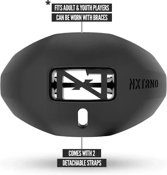 Nxtrnd One Football Mouth Guard, Breathable Mouthpiece, 2 Straps Included, Fits Adult & Youth (Black)