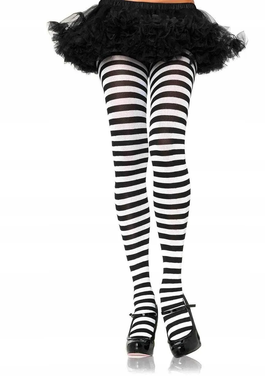 Wide Stripe Black and White Opaque Pantyhose