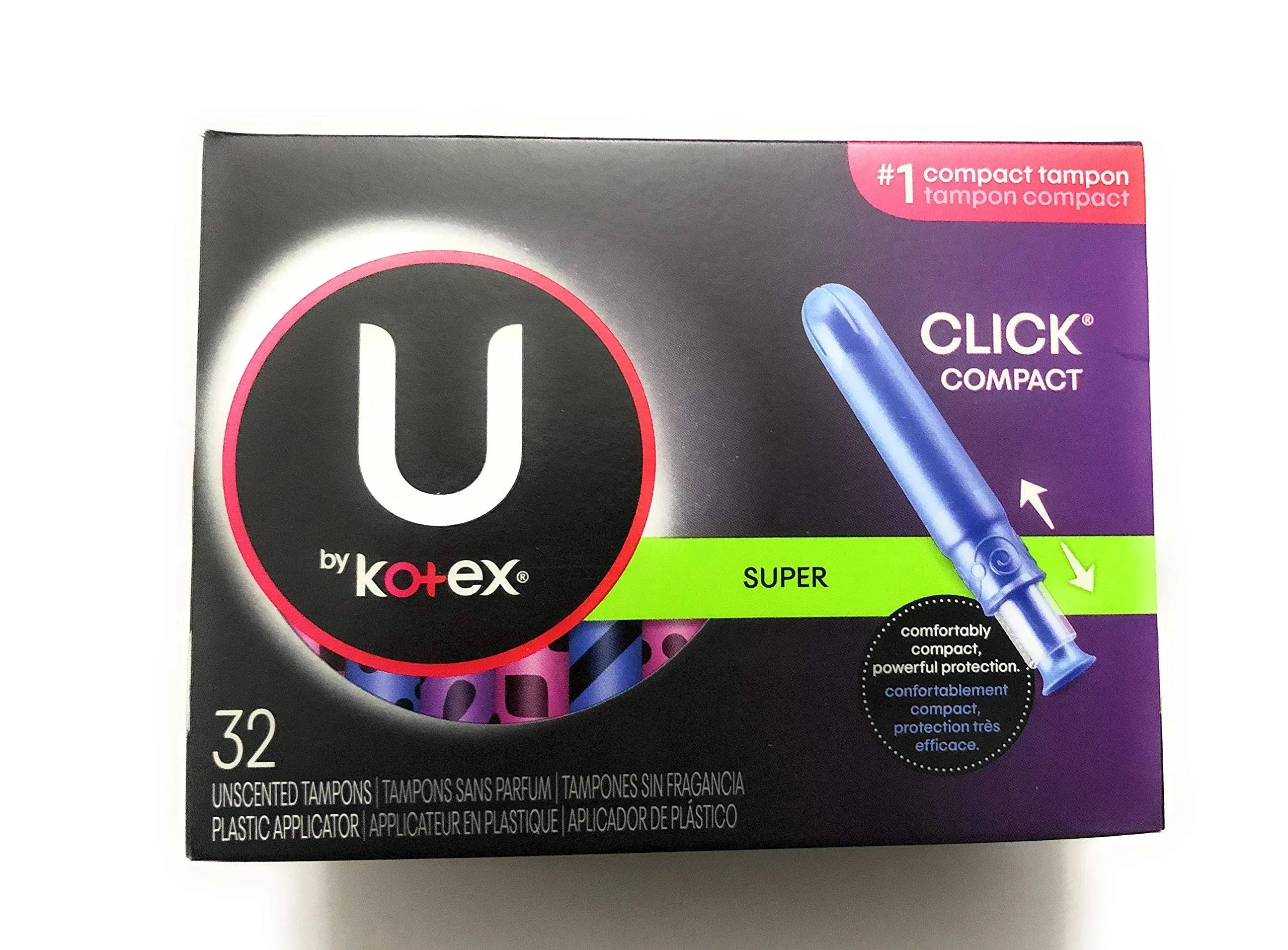 U By Kotex Click Compact Tampons, Unscented, Plastic Applicator, Super - 32 tampons