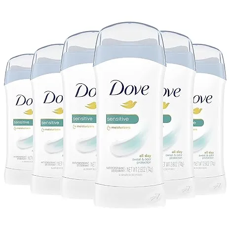 Dove Invisible Solid Antiperspirant Deodorant Stick for Women, Sensitive, For All Day Underarm Sweat & Odor Protection, 2.6 Ounce (Pack of 6)