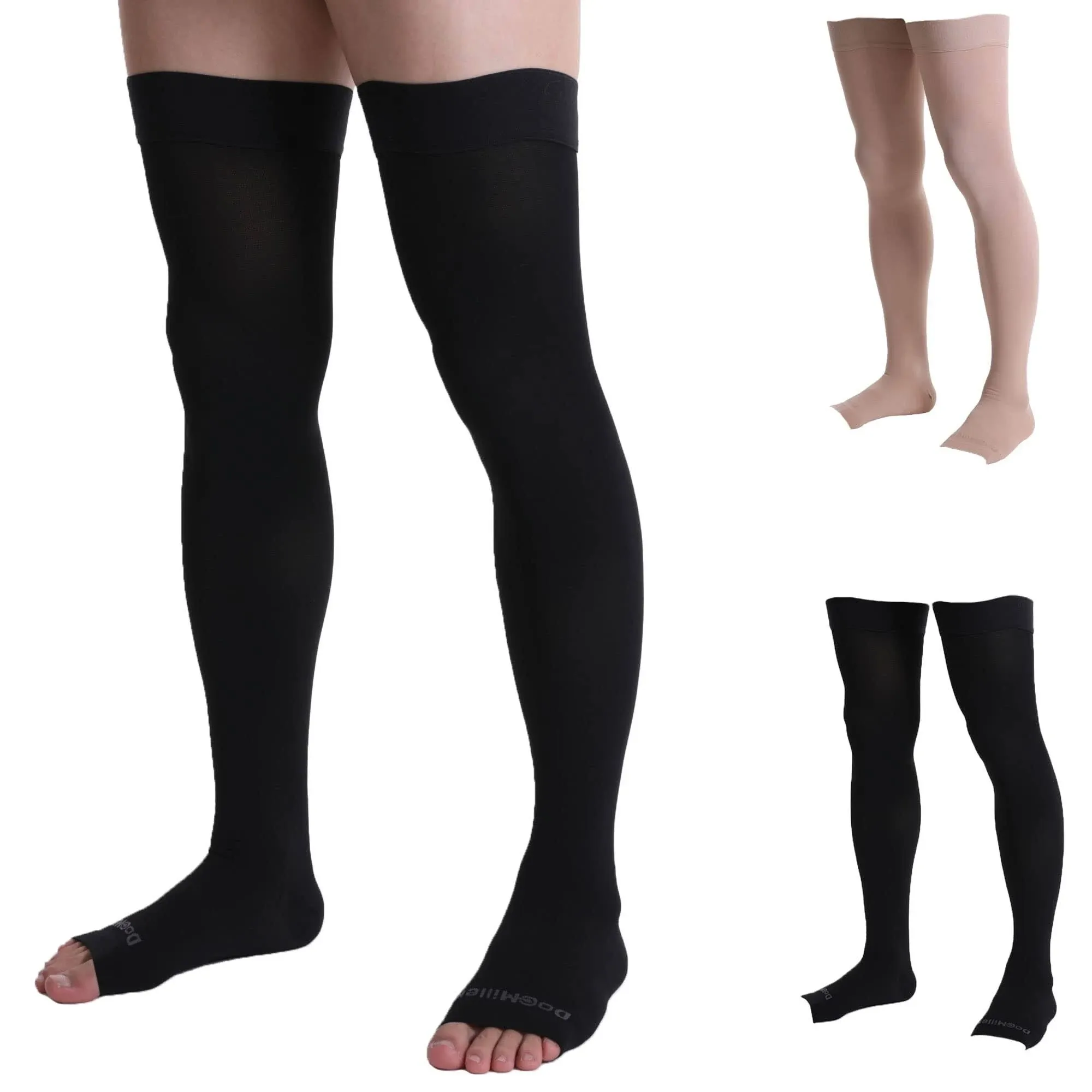 Doc Miller Thigh High Open Toe Compression Stockings 20-30mmHg for Men and Women, Varicose Veins, Pregnancy Support