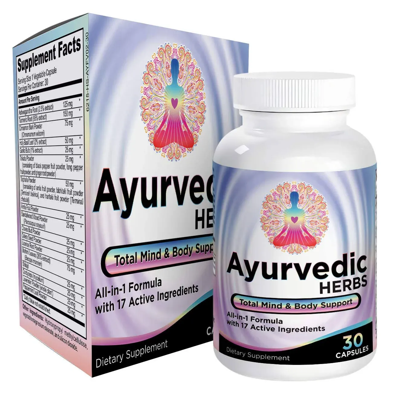 Ayurvedic Herbs (All-in-1) Supplement Formula Pills - Ayurveda Mind, Body & Spirit Herbal Blend Complex with 17 Active Ingredients - Natural Ayurvedic Supplements - Easy to Swallow - 30 Capsules