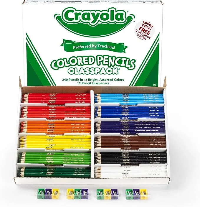 Crayola Colored Pencils, Bulk Classpack, Classroom Supplies, 12 Colors may vary, 240 Count, Standard