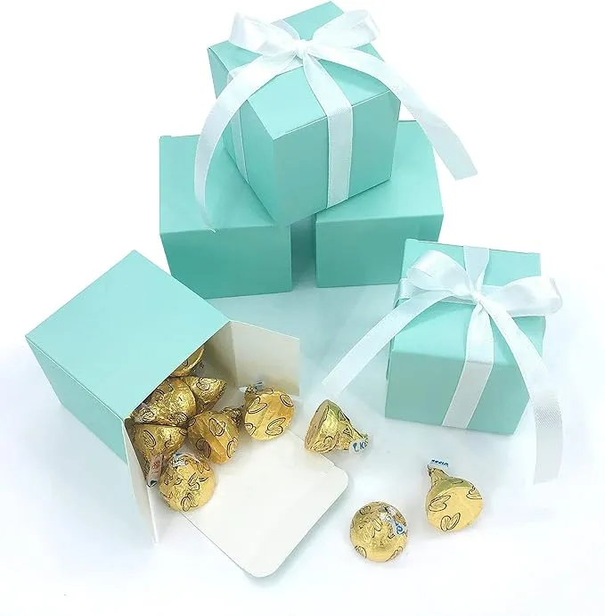 AWESON Party Small Cube Turquoise Candy Treat Boxes