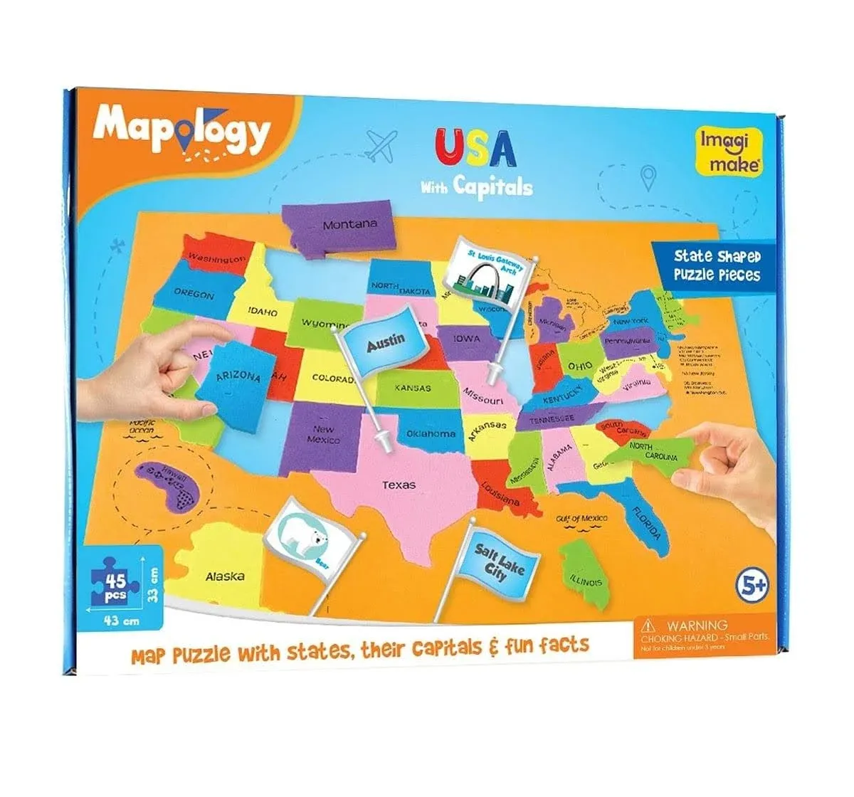 Imagimake: Mapology USA with Capitals- Learn USA States Along with Their Capitals and 5