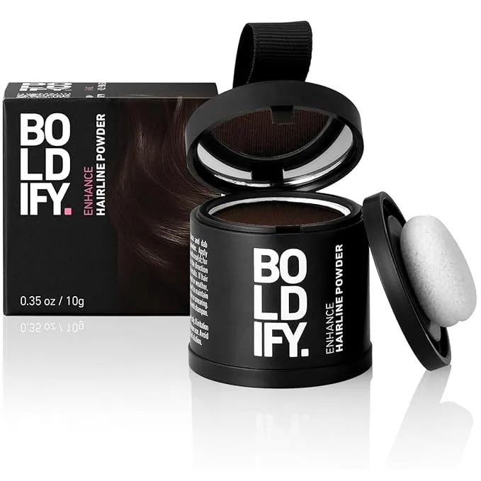 BOLDIFY Hairline Powder Instantly Conceals Hair Loss, Root Touch Up Hair Powder, Hair Toppers for Women & Men, Hair Fibers for Thinning Hair, Root Cover Up, Stain-Proof 48 Hour Formula (Medium Brown)