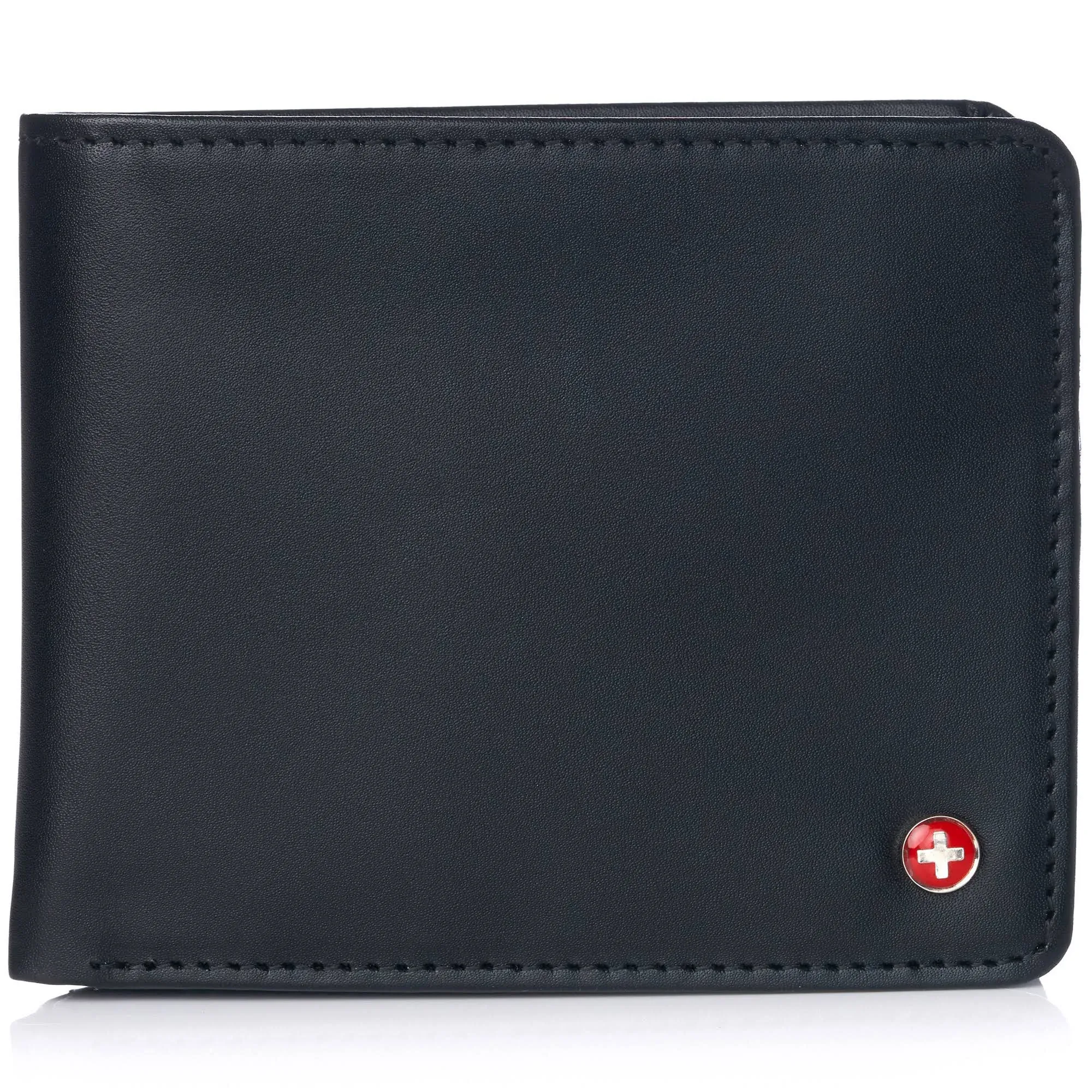 Alpine Swiss RFID Mathias Mens Wallet Deluxe Capacity Passcase Bifold With Divided Bill Section Camden Collection Smooth Finish Black