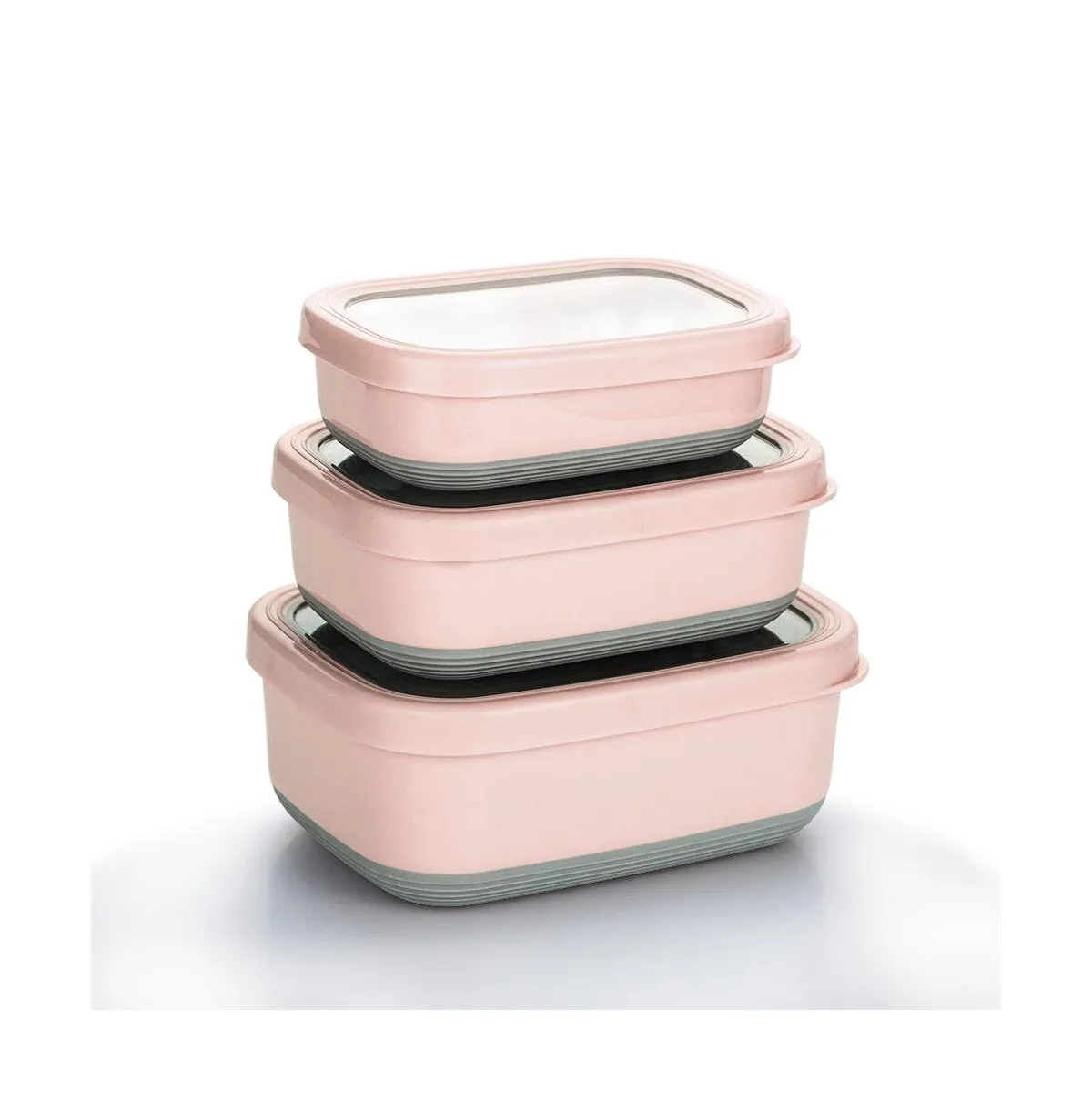 Stainless Steel Food Containers, Set of 3, 470ML, 900ML,1.4L, Pink