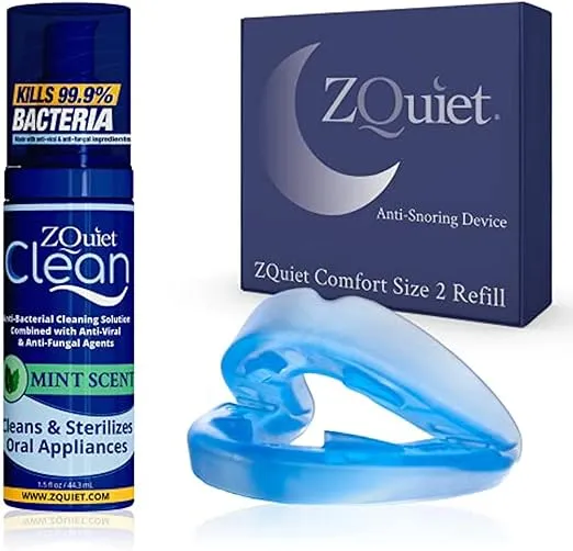 Zquiet Anti-Snoring Mouthpiece Solution - Comfort Size #2 (Single Device) + Cleaner (1.5oz bottle) - Made in USA Snoring Solution for A Better Night’s