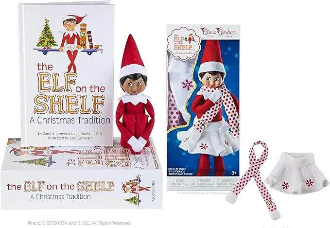 The Elf on the Shelf: A Christmas Tradition Girl Scout Elf (Brown Eyed) with Claus Couture Collection Snowflake Skirt & Scarf Outfit