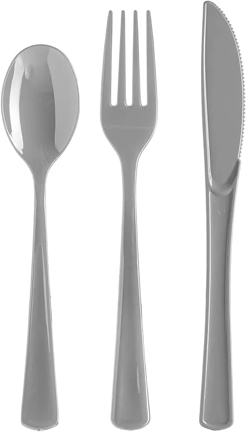 150 Pack Silver Plastic Cutlery Set, Plastic Silverware Heavy Duty, Plastic Utensil Sets, 50 Plastic Forks 50 Plastic Spoons 50 Plastic Knives