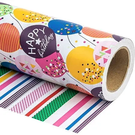 Birthday Reversible Wrapping Paper - Mini Roll - 17 Inch X 33 Feet -