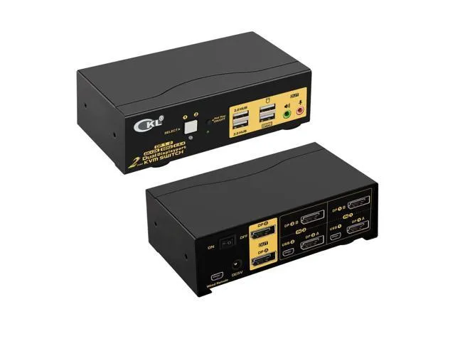 CKL 2 Port KVM Switch Dual Monitor DisplayPort 4K 60Hz, 2 Computers x 2 Monitors KVM Switch with Audio and USB 2.0 HUBS DP 1.2 622DP