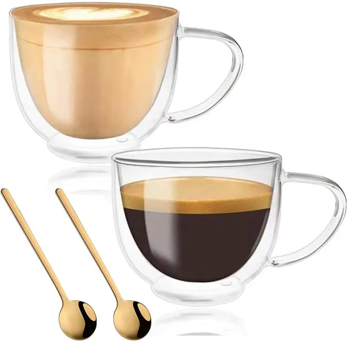 Double Walled Glass Coffee Mugs Espresso Cups Drinking Glasses for Coffee&amp;Tea...