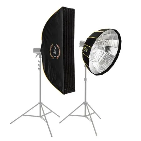 Glow EZ Lock Beauty Dish Softbox Portrait Kit Includes 34" Collapsible Silver Beauty Dish Softbox and 12x56 Quick Strip Bowens Mount Softbox, Kit to Create Beauty Portrait Photography