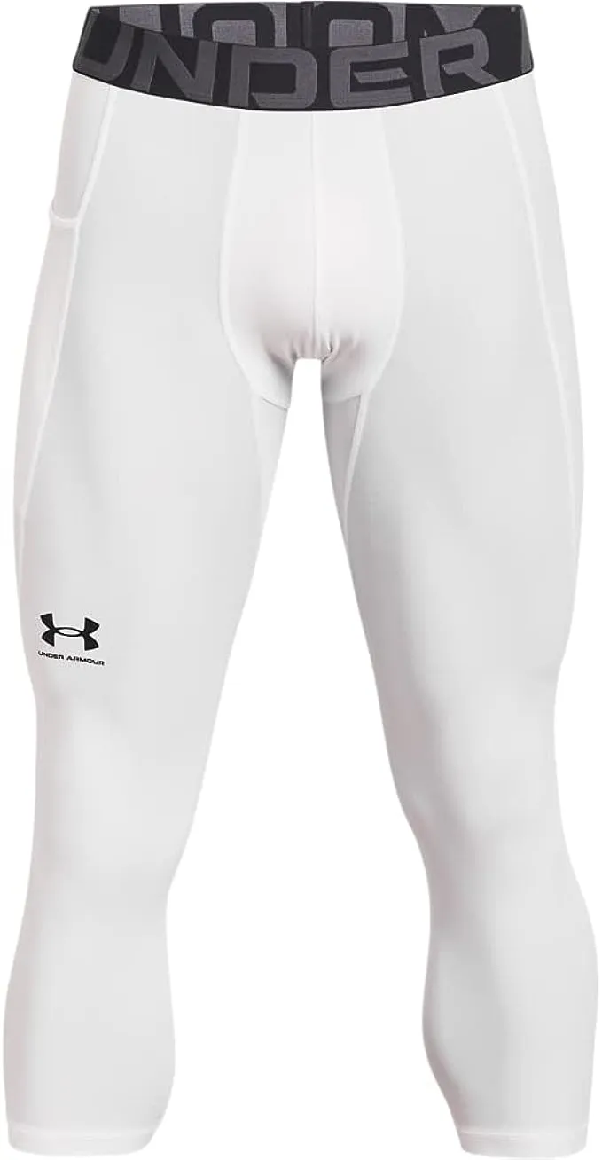 Under Armour Men's Standard HeatGear 3/4 Leggings, White (100)/Black, Medium