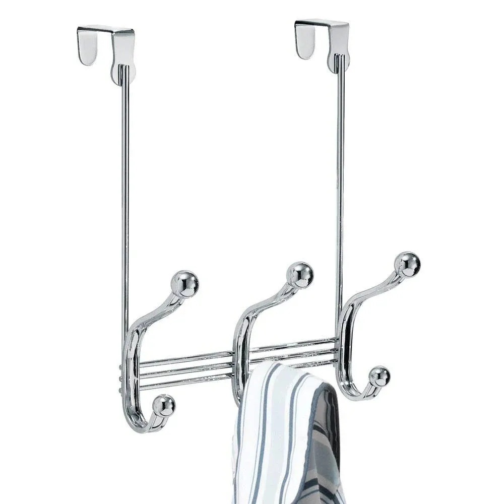 iDesign York Lyra Steel Over-The-Door 6-Hook Storage Rack - 8.38" x 5.25" x 11", Chrome